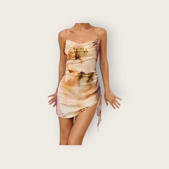 Micas Watercolor Print Ruched Satin Mini Dress – Size XL (NWT) - Picture 4 of 6